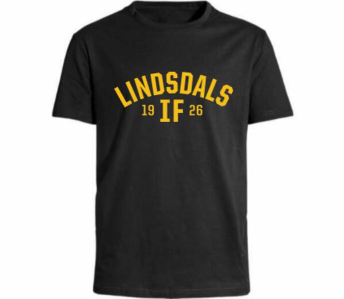 Svart t-shirt med Lindsdals IF-text Vuxen